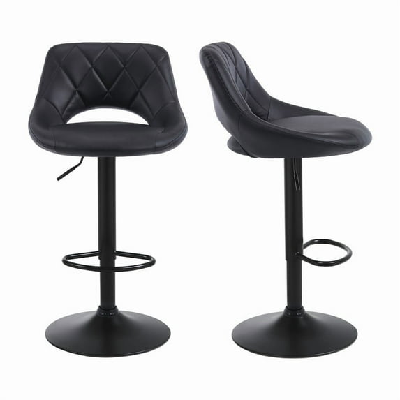 Bar Stools Set of 2, Counter Height Swivel Barstools,Modern PU Leather Upholstered Bar Chairs with Back and Footrest, Adjustable Bar Stool for Kitchen Island, Bar, Black