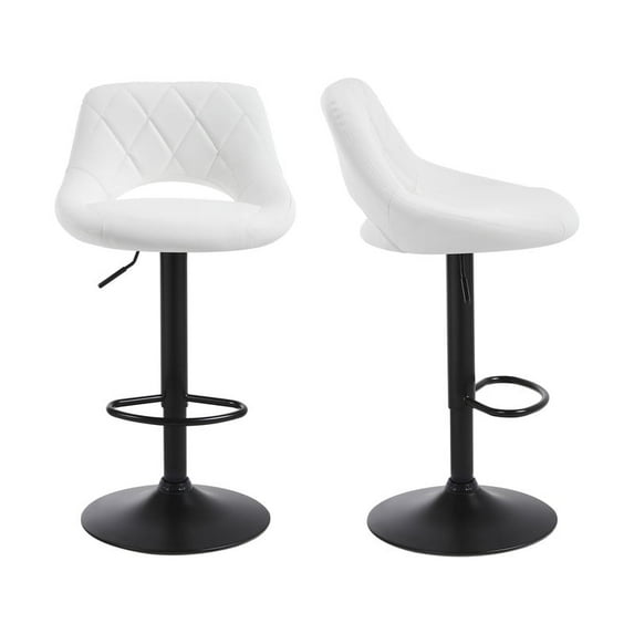 Bar Stools Set of 2, Counter Height Swivel Barstools,Modern PU Leather Upholstered Bar Chairs with Back and Footrest, Adjustable Bar Stool for Kitchen Island, Bar,White