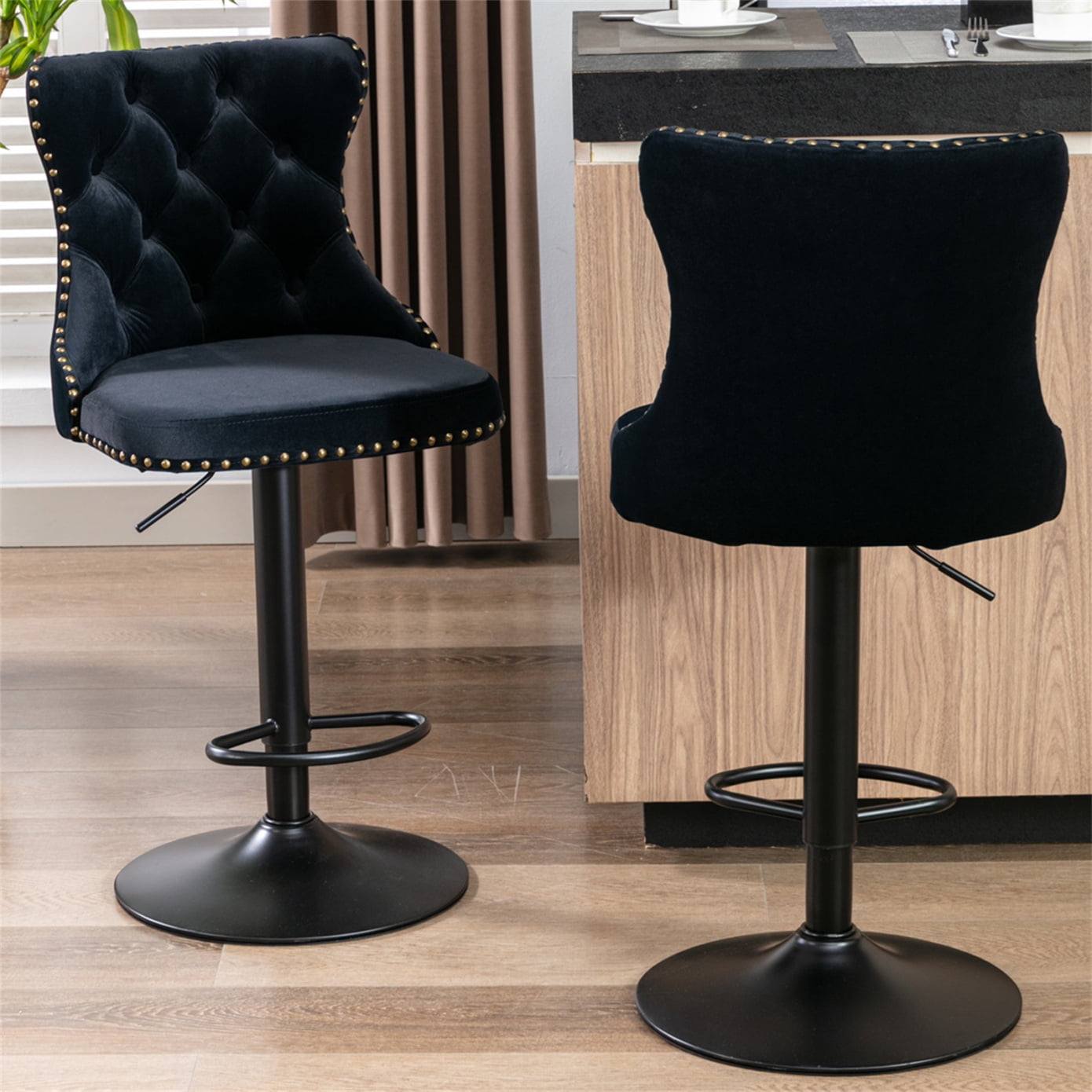 Bar Stools, Set of Counter Height Bar Stools, Swivel Velvet