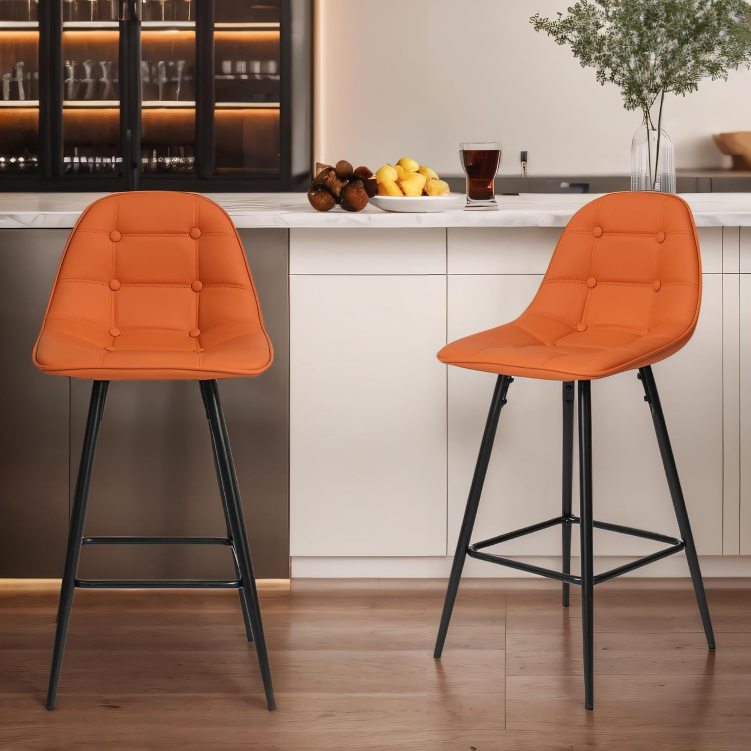 Bar Stools Set of 2, Counter Stools,Bar Height Stools with Back, Faux ...