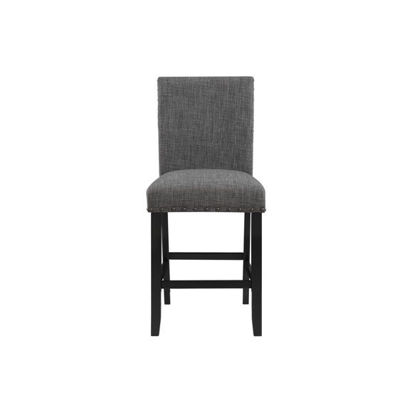 Bar Stools Set of 2, Dark Gray Counter Height Stools - Nailhead Trim, Transitional Style, Kitchen Island & Home Bar - Durable Fabric Upholstery, 26 Inch Seat Height
