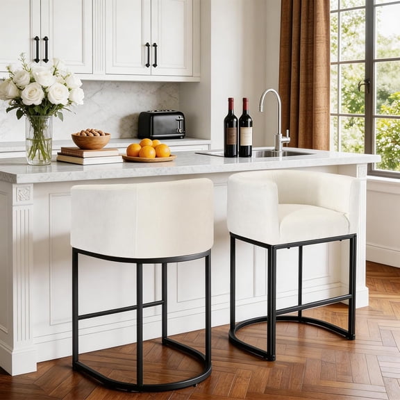 Bar Stools Set of 2 with Ergonomic Barrel Design, Counter Height Barstools with Rounded Backrest Wrap-Around Support, 350 lbs Capacity for Kitchen Island