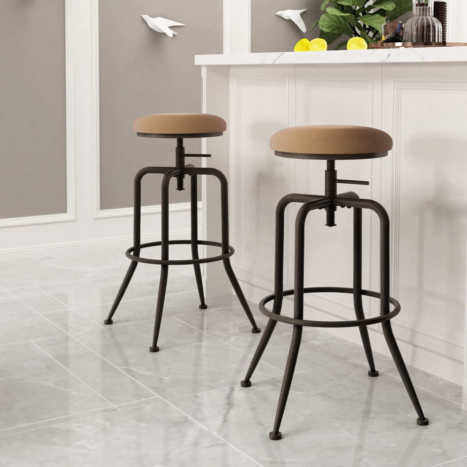 Bar Stools Set of 2, Industrial Swivel Counter Stool with Metal