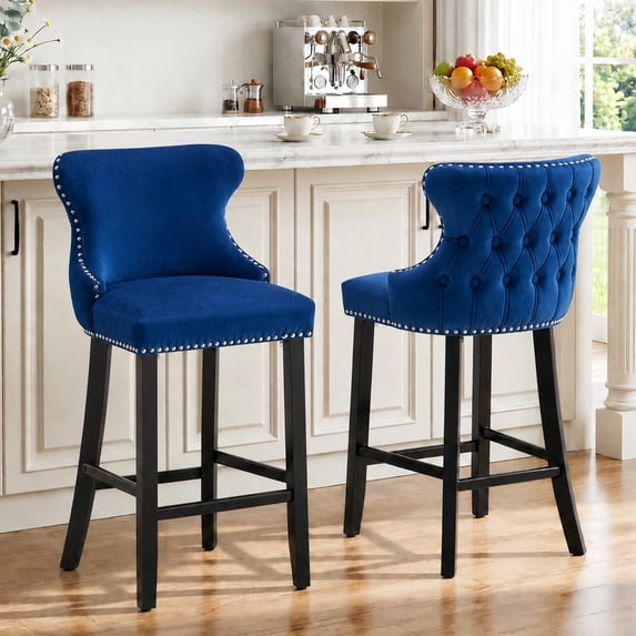 Bar Stools Set of 2, LegaHome 26" Counter Height Bar Stools with Back Sets of 2, Velvet Upholstered Blue Bar Stool with Button Tufted & Nailhead Trim, Counter Stool for 35-39" Kitchen Island