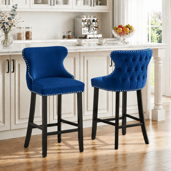 Bar Stools Set of 2, LegaHome 26" Counter Height Bar Stools with Back Sets of 2, Velvet Upholstered Bar Stool with Button Tufted & Nailhead Trim, Counter Stool for 35-39" Kitchen Island, Blue