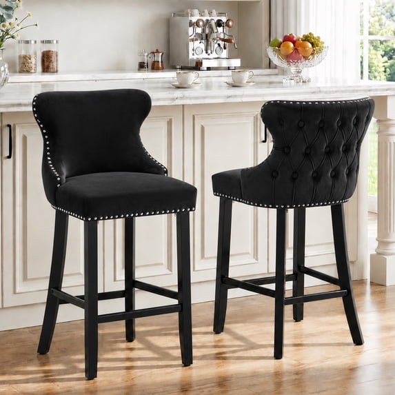 Bar Stools Set of 2, LegaHome 26" Counter Height Bar Stools with Back Sets of 2, Velvet Upholstered Bar Stool with Button Tufted & Nailhead Trim, Counter Stool for 35-39" Kitchen Island, Black