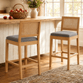 thumbnail image 1 of Bar Stools Sets of 2, LEGAHOME 28" Bar Height Bar Stools, Farmhouse Linen Upholstered Bar Stools with Cane Back, Wood Bar Chairs for Kitchen Island Dining Room, Suitable for 40"-42" Table, Beige Gray, 1 of 9
