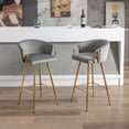 thumbnail image 1 of Bar Stools Set of 2, Modern Bar Height Stools Chairs with Round Back and Gold Metal Legs, Velvet Upholstered Tall Barstools for Home Bar, Kitchen Counter Bar Chairs for Dining Room, Gray, 1 of 8