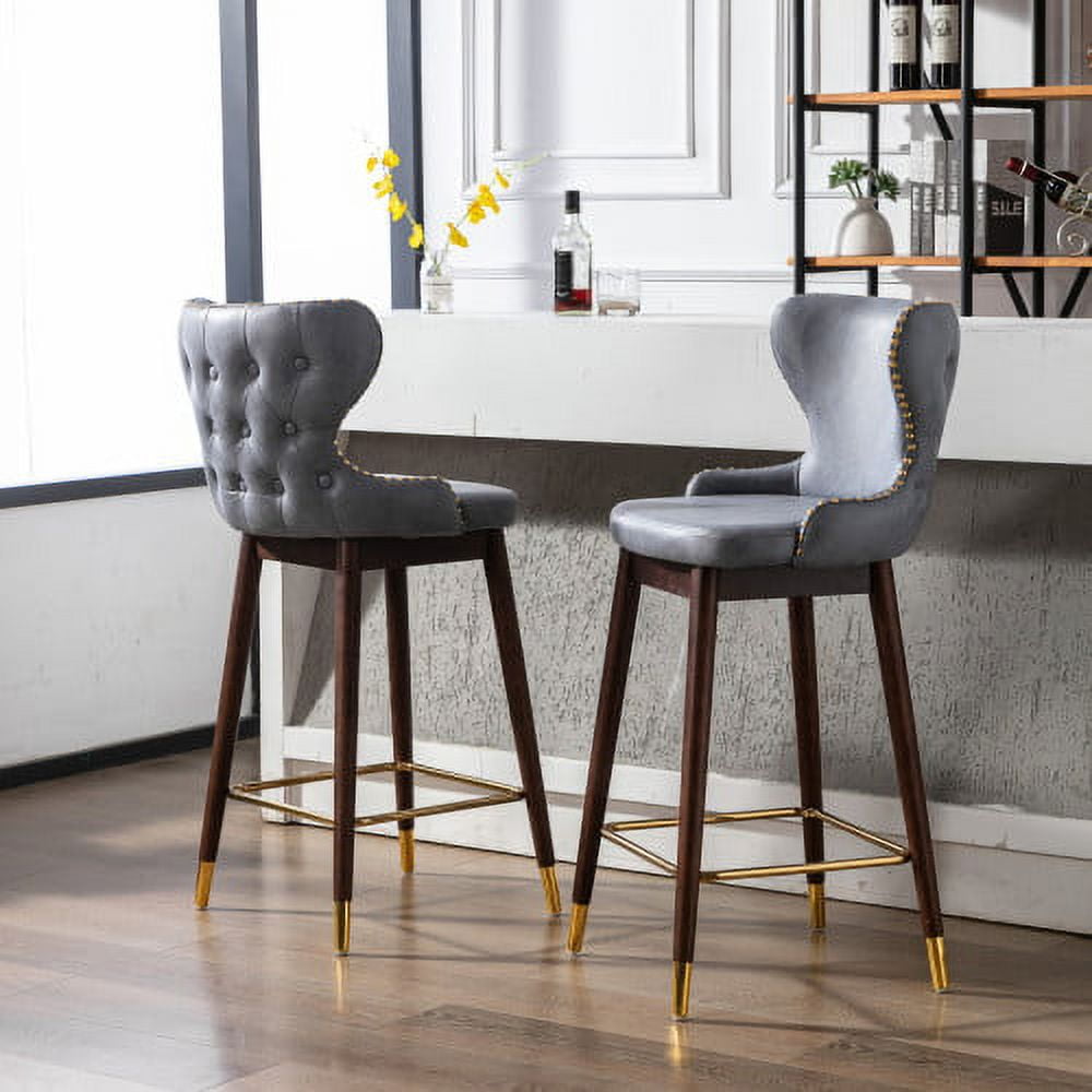 Bar Stools Set of 2, Modern Faux Leather Dining chairs with Curved ...