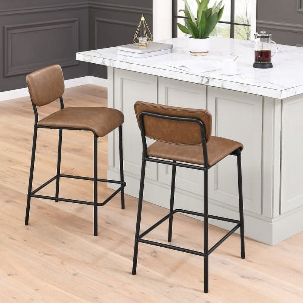 Bar Stools Set of 2, Modern PU Faux Leather Upholstered Counter Height