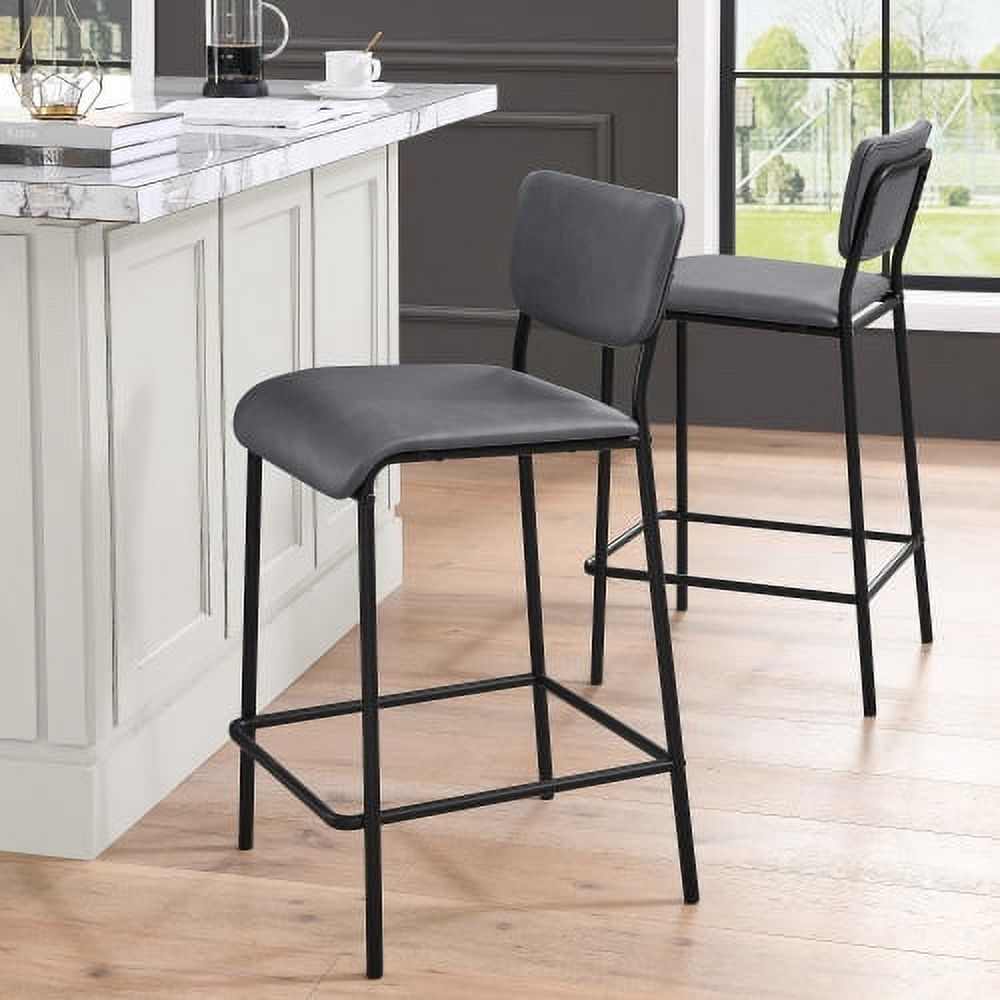Bar Stools Set of 2, Modern PU Faux Leather Upholstered Counter Height