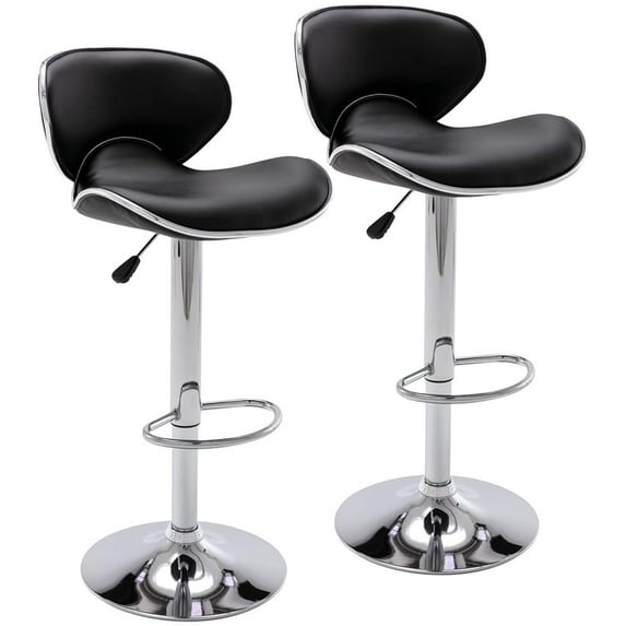 Adjustable Swivel Bar Stools Set of 2, Modern Upholstered Bar Chairs for Kitchen Island Dining Room Pub Counter(Black,Silver Base)