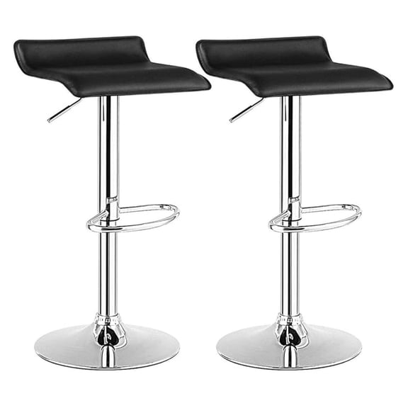 Bar Stools Set of 2, Modern Swivel Contemporary barstools with Adjustable Height, Footrests, Hydraulic PU Leather Backless Bar Chairs for Kitchen Island Cafe Pub, Black