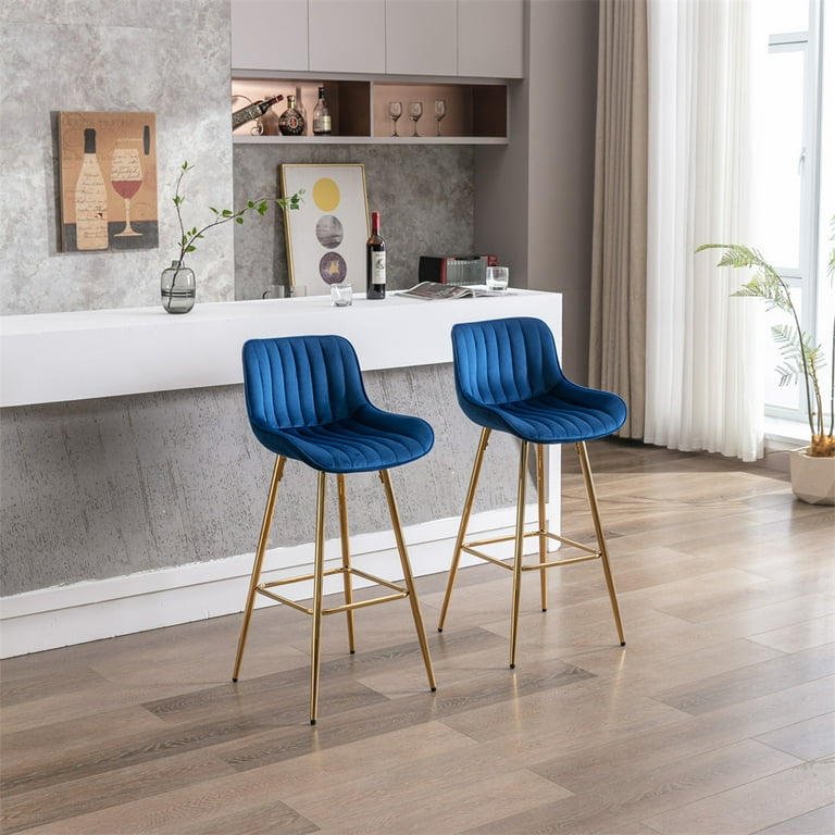 Bar Stools Set of 2 Modern Velvet Counter Height Stools with Chrome Footrest Upholstered High Dining Chair with Metal Legs for Dining Room Kitchen