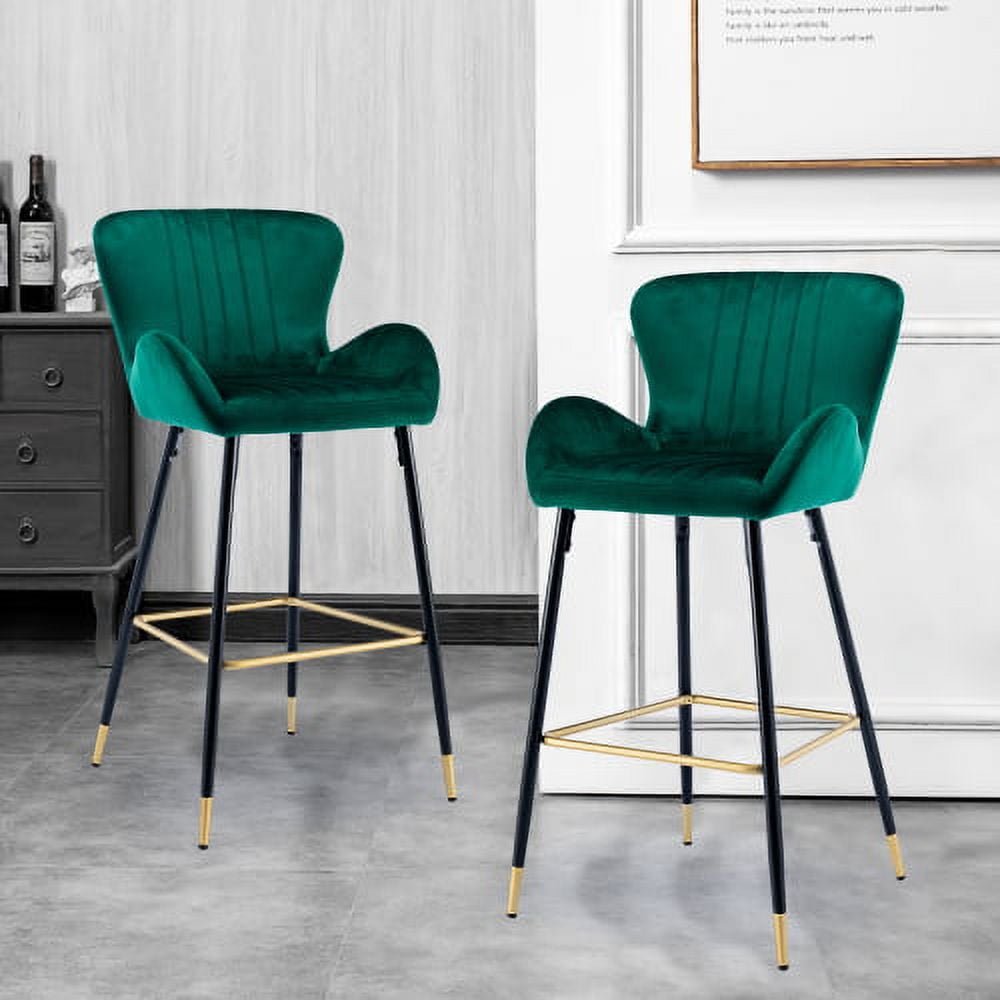 Bar Stools Set of 2, Modern Velvet Upholstered Dining Chairs with ...