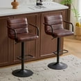 thumbnail image 1 of Bar Stools Set of 2, PU Leather Adjustable Height 360° Swivel Barstools with Backrest and Armrests, Counter Height Bar Chairs for Kitchen Island, Bar, Dining Room, Reddish Brown, 1 of 13