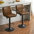 thumbnail image 1 of Bar Stools Set of 2, PU Leather Adjustable Height 360° Swivel Barstools with Backrest and Armrests, Counter Height Bar Chairs for Kitchen Island, Bar, Dining Room, Yellowish Brown, 1 of 6