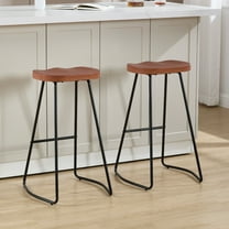 Bar Stools, Set of 2 Round Bar Chairs with Footrest, 28.7" Solid Wood Industrial Kitchen Island Barstool,for Dining Room, Kitchen, Counter Bar, Coffee Shop, Brown