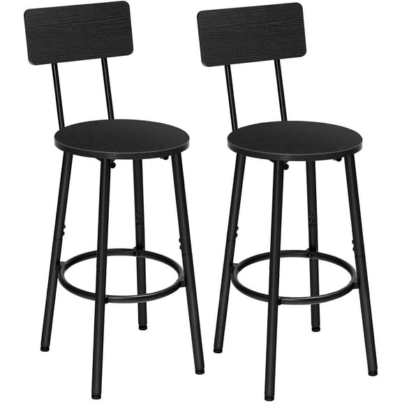 Set of 2 Round Bar Stools with Back - 25.2" Counter Height, Black, for Kitchen Island/Dining Room, Easy to Assemble Bar Chairs
