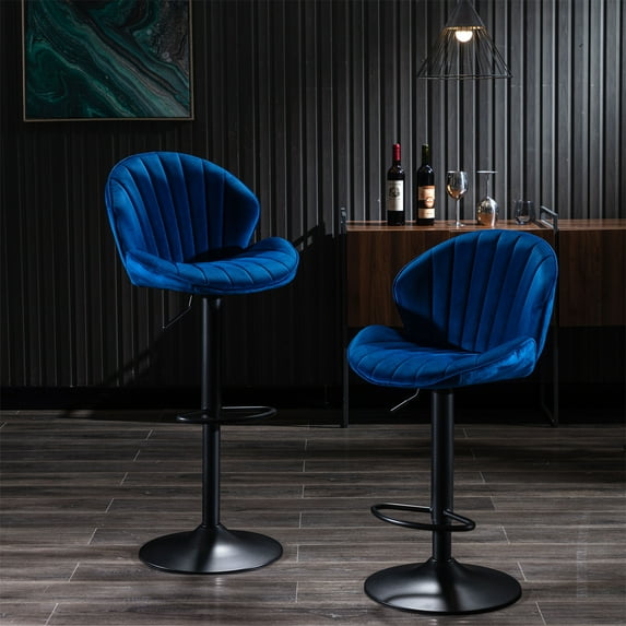 Bar Stools Set of 2 Swivel Adjustable Barstools with Back and Footrest Modern Counter Height Bar Chairs Lift Stools for Kitchen Bistro Pub Dining Room, Blue