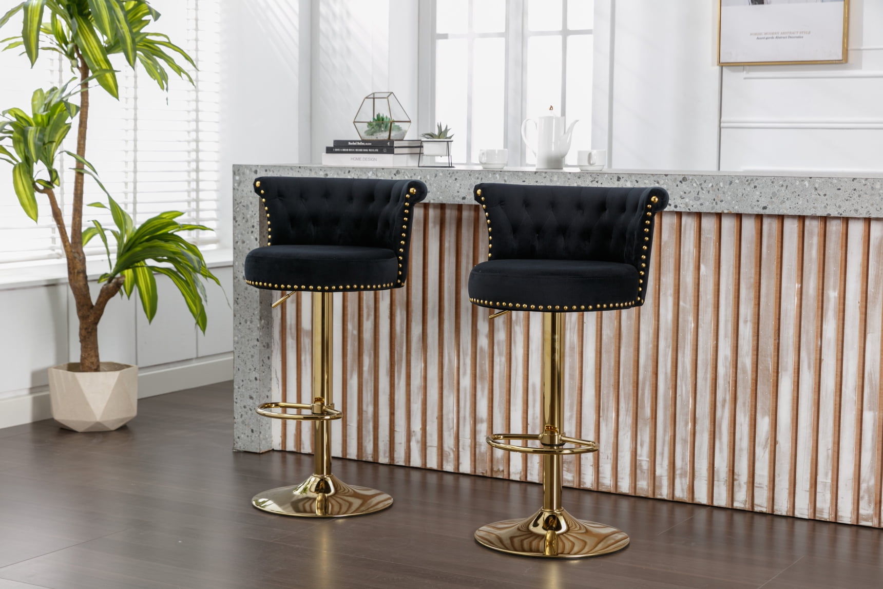 Bar Stools Set of 2, Swivel Adjustable Counter Height Barstools with