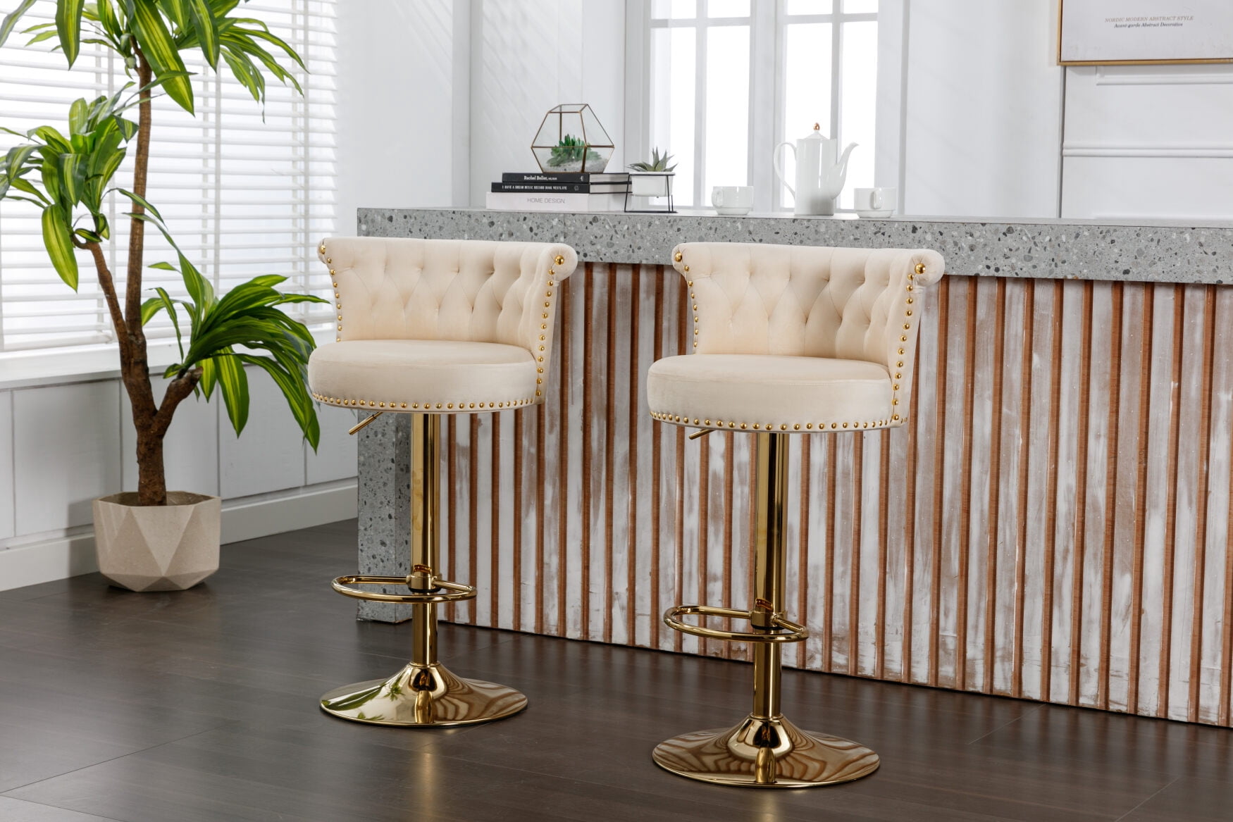 VASAGLE Set Of 4 Bar Stools, 26-Inch Counter Height, PU Leather Upholstered With Wood Legs, Backless - Forest Green