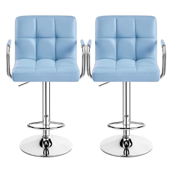 Bar Stools Set of 2, Swivel Adjustable PU Leather Barstools, Kitchen Counter Height Chairs with Large Steel Chassis Armrest for Dining Room, Living Room, Blue