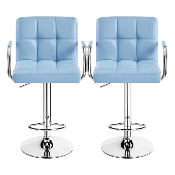 Bar Stools Set of 2, Swivel Adjustable PU Leather Barstools, Kitchen Counter Height Chairs with Large Steel Chassis Armrest for Dining Room, Living Room, Blue
