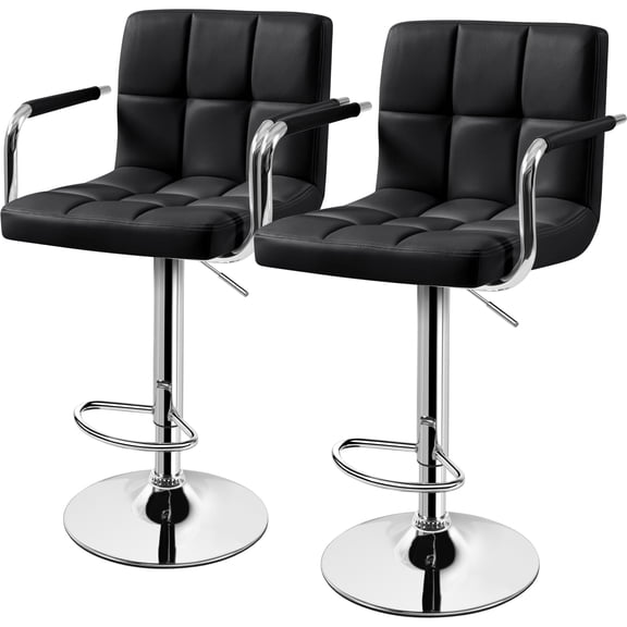 Bar Stools Set of 2, Swivel Bar Chairs with Backs and Armrests, Adjustable Height Kitchen Stools, Commercial Grade Metal Frame, PU Leather Seating for Dining Room Home Bar Kitchen Island, Black
