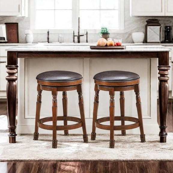 Bar Stools Set of 2 Swivel Barstools 24 Inch Counter Height Bar Stools Backless Sturdy Solid Wood Chairs with Soft Faux Leather Seat, Easy Assemble for Kitchen Pub Home Cafe (Walnut)