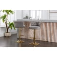 thumbnail image 1 of Bar Stools Set of 2, Swivel Counter Height Bar Stools with Adjustable Height and Footrest, Button Tufted Back Bar Chairs with Nail Trim Decoration for Home Bar Kitchen Island Cafe Pub, Gray, 1 of 9