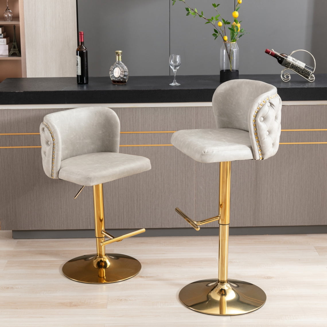 Bar Stools Set of 2, Swivel Counter Height Barstools with Upholstered