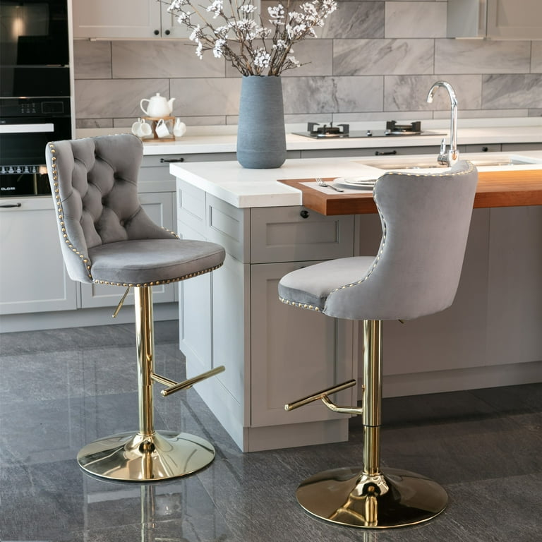 Velvet Bar Chairs Grey Modern Bar Stools Silver Grey Velvet Swivel