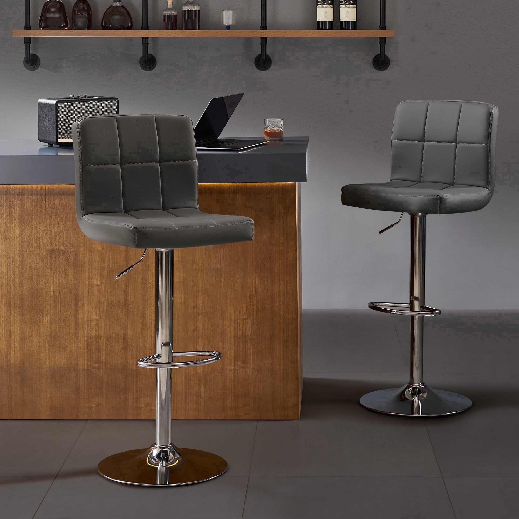 AUNEKIV Bar Stools Set of 2, Thickened Seat Cushion Square Swivel Bar Stools with Back, Adjustable Counter Height Bar Chairs for Kitchen Island, Dining Room, Dark Grey