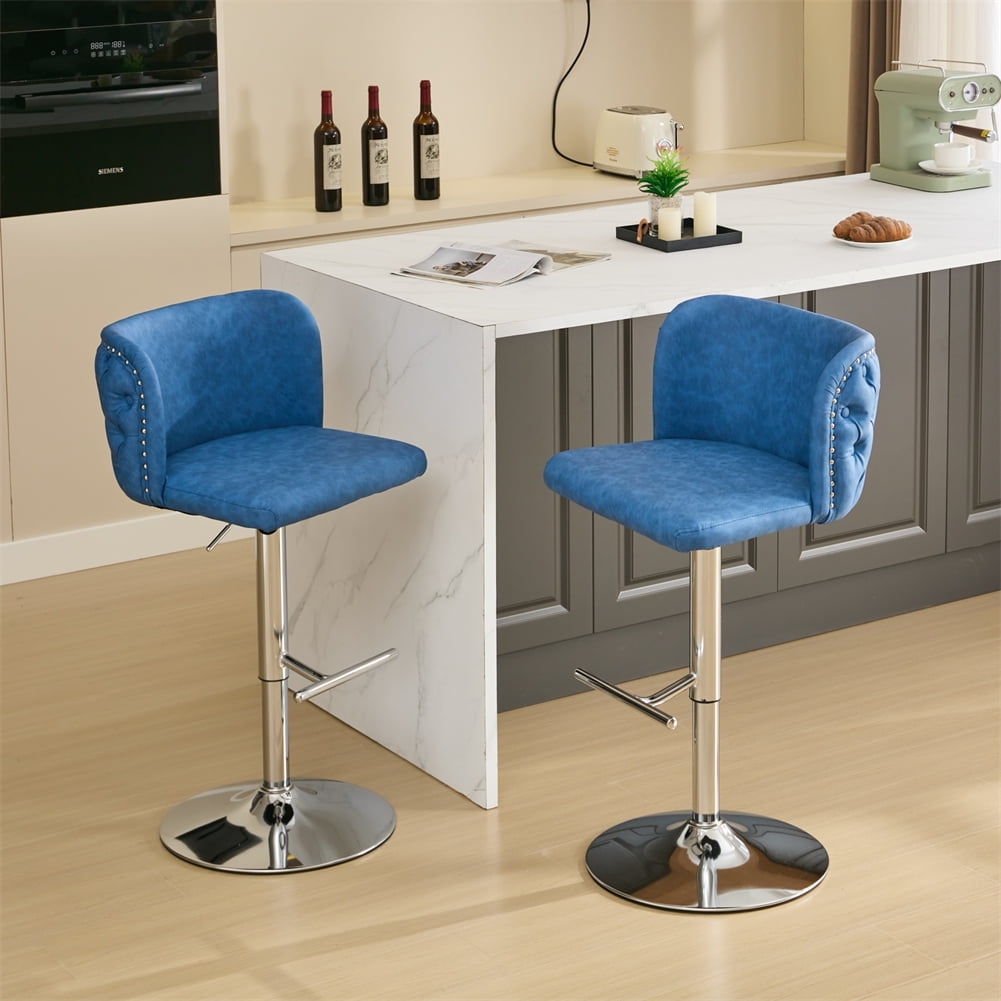 Bar Stools Set of 2, Upholstered 360° Swivel Bar Chairs, Modern Bar ...
