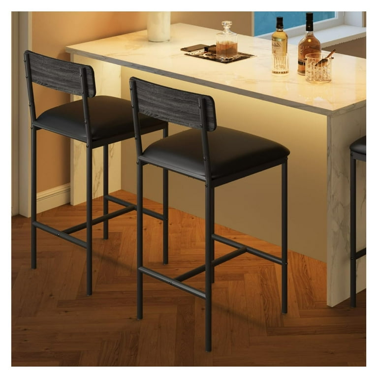 Bar Stools Set of 2 Upholstered Bar Chairs with Back 25.5 Inches Kitchen Bar Stools with Footrest Thick Cushion Counter Height Barstools for Island Counter Bar Easy Assembly Rustic Grey Walmart