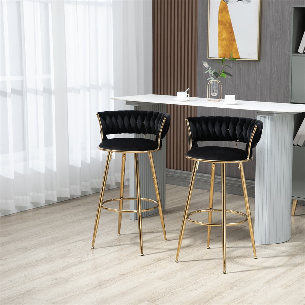 Bar Stools Set of 2, Velvet Counter Height Stools with Back and