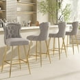thumbnail image 1 of Bar Stools Set of 2, Velvet Counter Height Bar Stools with Metal Legs, Button Tufted and Nailheads Trim, Wing-Back Bar Chairs for Kitchen Island Dining Room Pub, 1 of 7