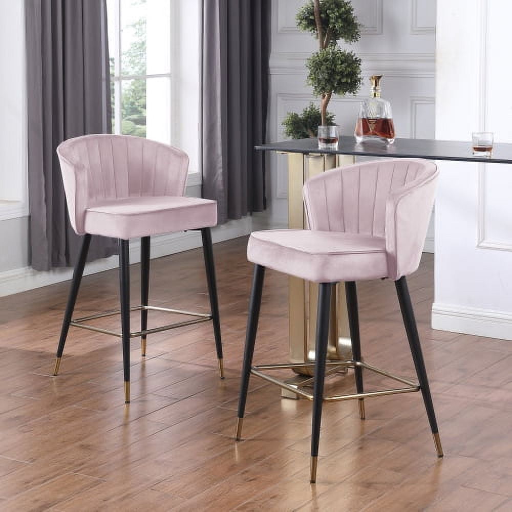 Bar Stools Set of 2 Velvet Tall Bar Chairs with Backrest and Footrest 36.5