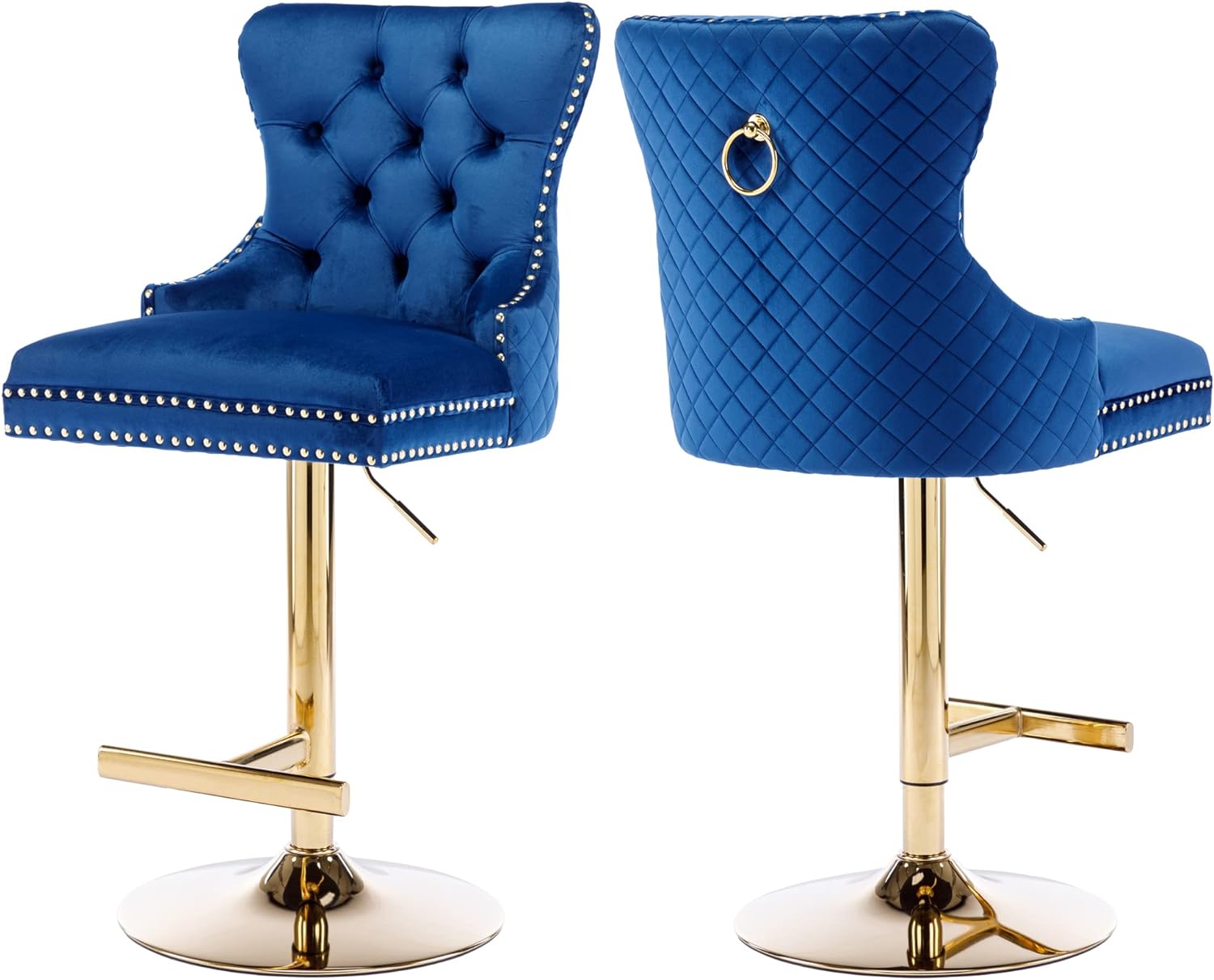 Bar Stools Set of 2, Velvet Tufted Barstools, Swivel Counter Chairs