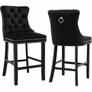 Bar Stools Set of 2, LEGAHOME Velvet Counter Height Bar Stools with Back, Button Tufted Upholstered Kitchen Island Chairs with Nailhead Trim, Solid Wood Legs, F