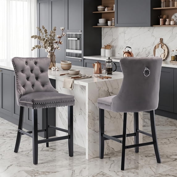 Bar Stools Set of 2,Velvet Upholstered Counter Height Bar Stools with ...