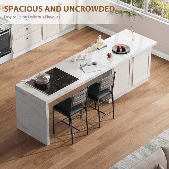 Bar Stools Set of 2, Wooden Barstools, Faux Leather Upholstered Bar Chair with Back & Footrest & Thick Cushion, Counter Height Bar Stools for Kitchen Island Gray