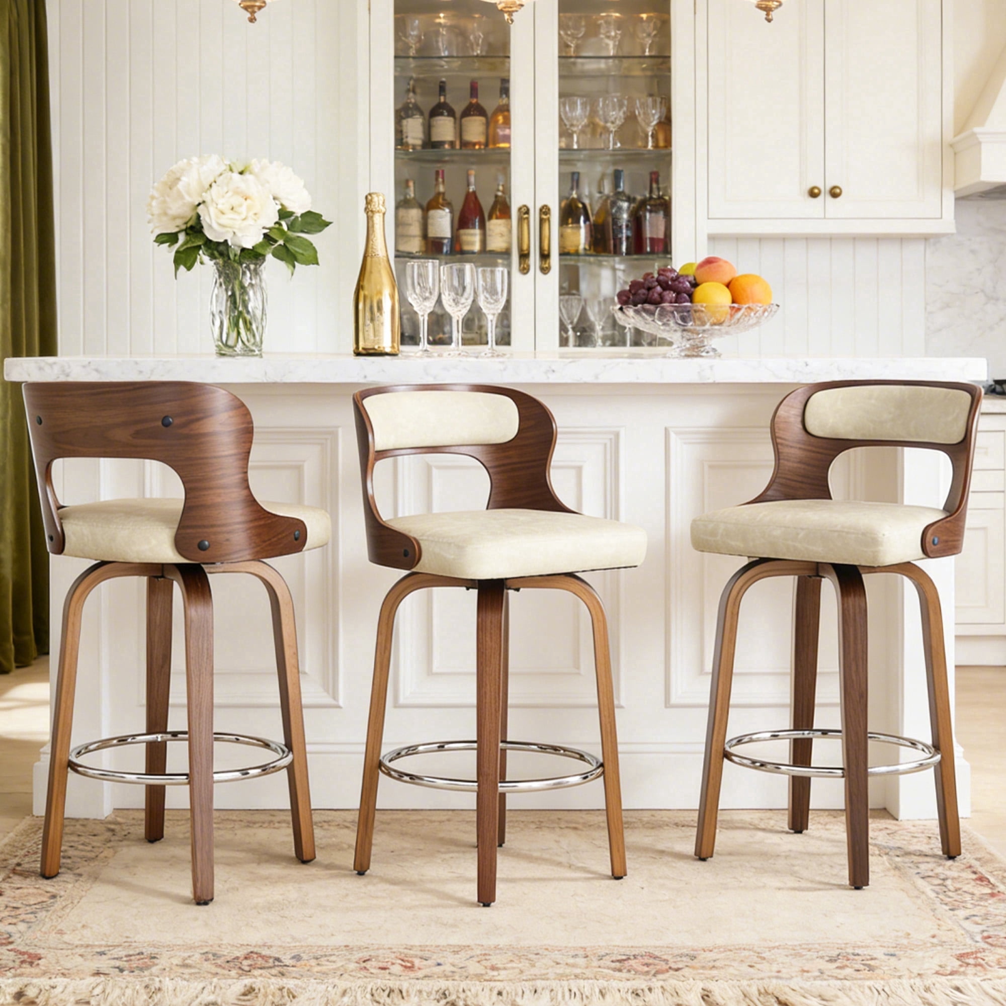 ClinQ 26 inch Swivel Bar Stools Set of 3, Counter Height Bar Chairs ...
