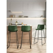 Bar Stools Set of 3, 30 Inches Counter Height Bar Stools with Back, Modern Faux Leather Barstools with Metal Legs and Footrest, Bar Chairs for Kitchens Island (Green)