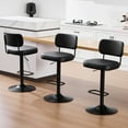 thumbnail image 1 of Bar Stools Set of 3, Adjustable 360° Swivel Counter Height Barstools from 25" to 33" Upholstered Faux Leather Bar Chairs with Rattan Backrest & Enlarged Base for Kitchen Bistro Pub Bar, 1 of 11