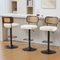 thumbnail image 1 of Bar Stools Set of 3, Adjustable 360° Swivel Counter Height Barstools from 25" to 33" Upholstered Faux Leather Bar Chairs with Rattan Backrest & Enlarged Base for Kitchen Bistro Pub Bar, 1 of 11