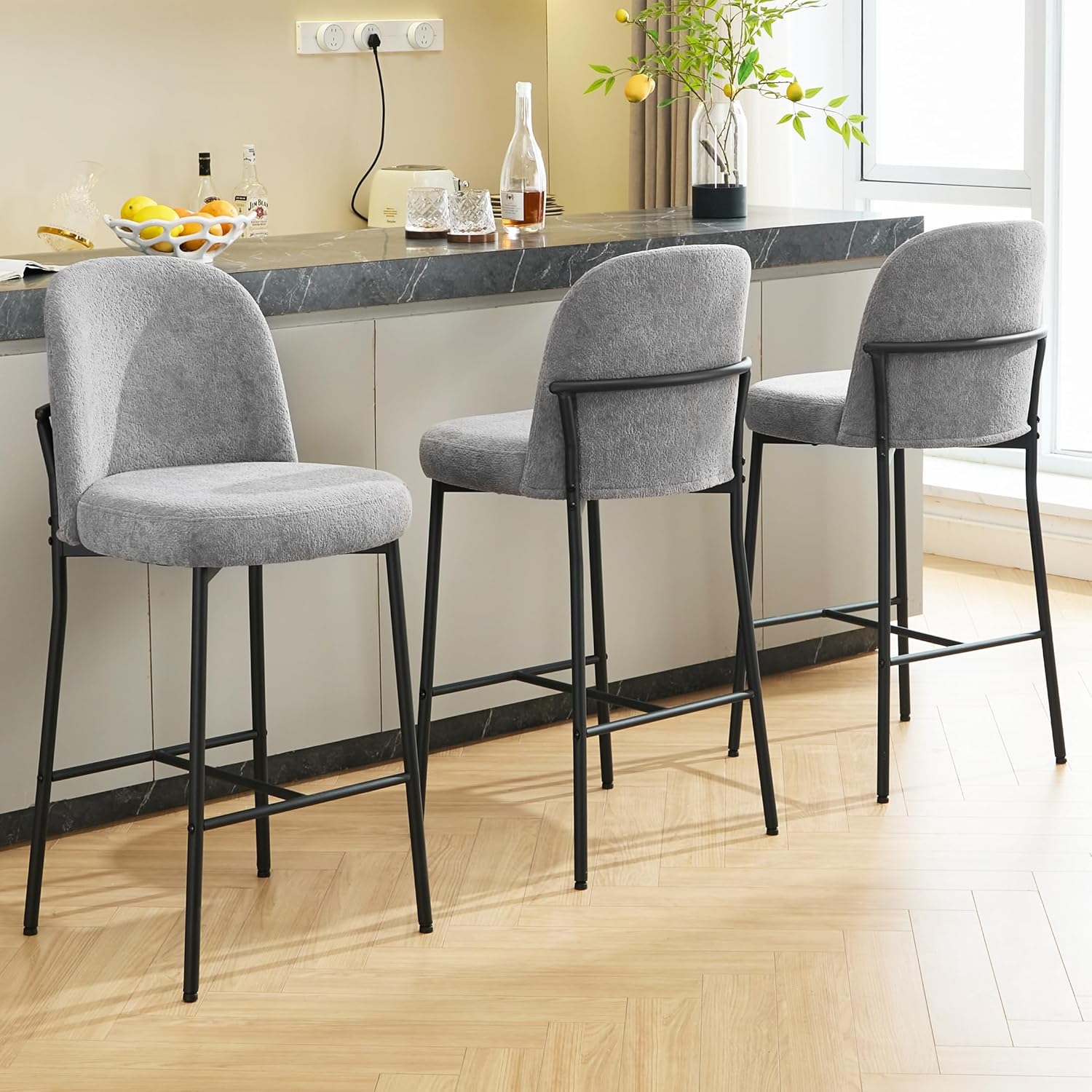 Bar Stools Set of 3, Counter Height Bar Stools with Back, Upholstered ...