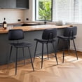 thumbnail image 1 of Bar Stools Set of 3, Modern Counter Height Barstools, Armless Island/Bar Chairs for Kitchen Counter, with Faux Leather, Ergonomic Backrest, Thickened Metal Legs and Footrest (26 Inch, Black), 1 of 9
