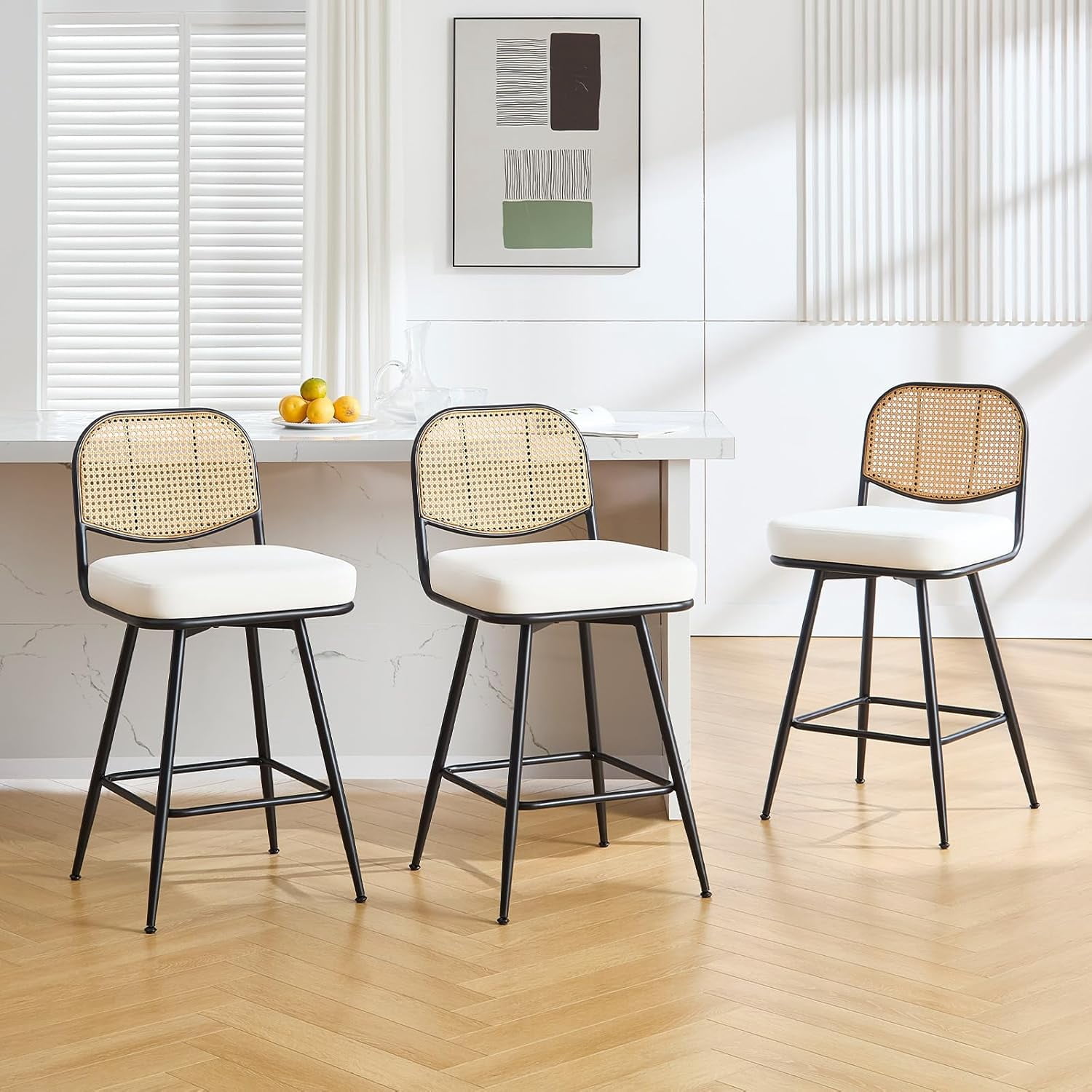 Set Of 3 White Bar Stoolsnull